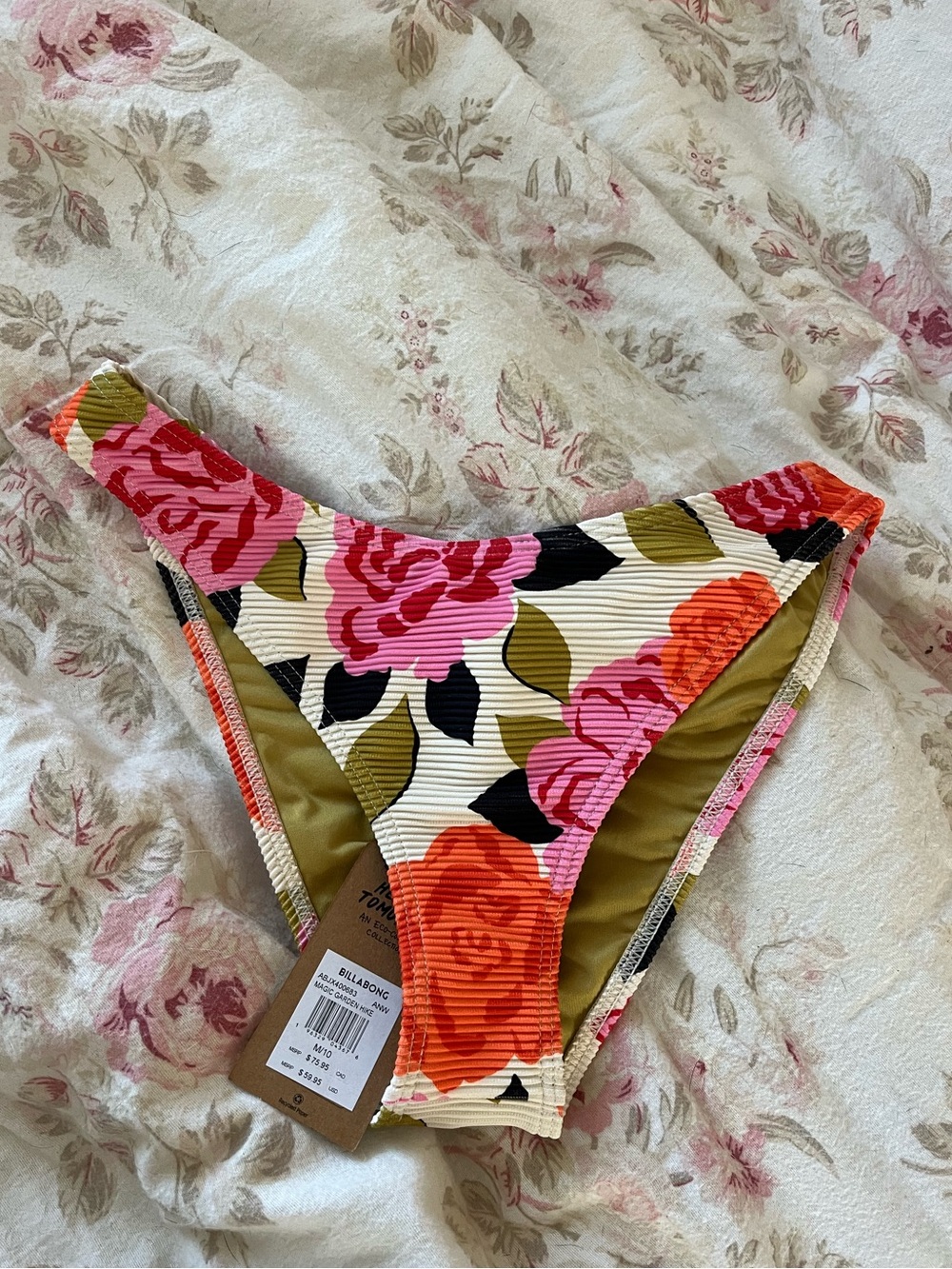 Billabong Pink & Orange Floral Ribbed Bikini Bottom